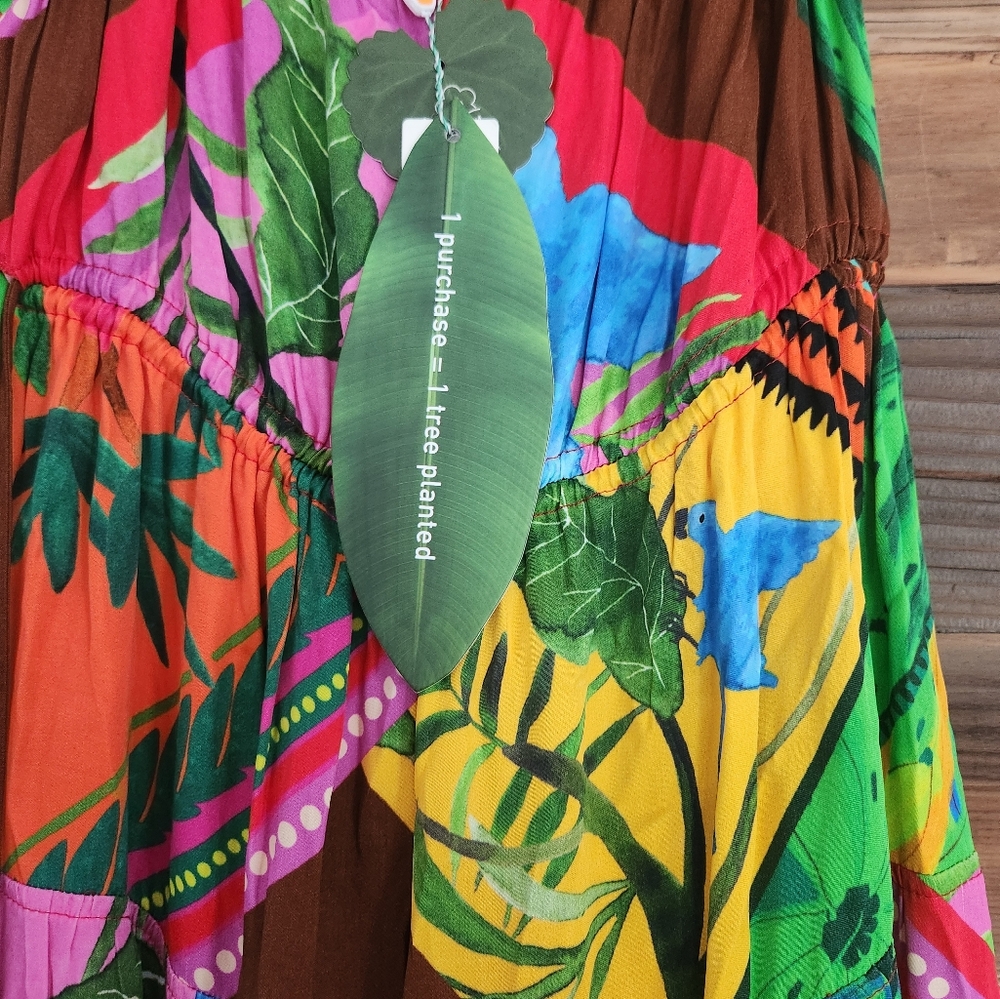 NWT FARM Rio Palila Fringe Tropical Print Bead Midi Dress - Picture 4 of 7